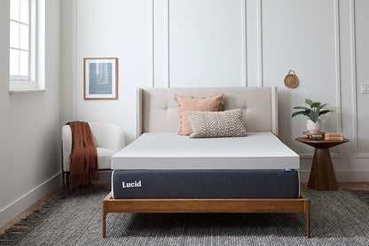 Lucid 4 Inch Bamboo Charcoal Infused Memory Foam Mattress Topper - Queen Size – Moisture and Odor Control - Ventilated - Ultra Plush Feel, Pressure-Relief Bed Topper – CertiPur Certified