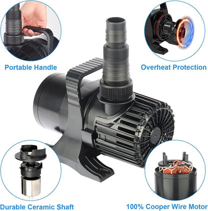 3900 GPH 230W IPX8 Submersible Pond Waterfall Pump | 32.8FT long power cord, smart quiet fountain pump for Koi fish, garden yard patio duck outdoor, includes barrier filter bag
