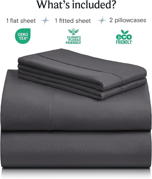 LuxClub 4 PC King Size Sheet Set Sheets Deep Pockets 18" Wrinkle Free Cooling Sheets Machine Washable Hotel Bedding Silky Soft - Dark Grey King