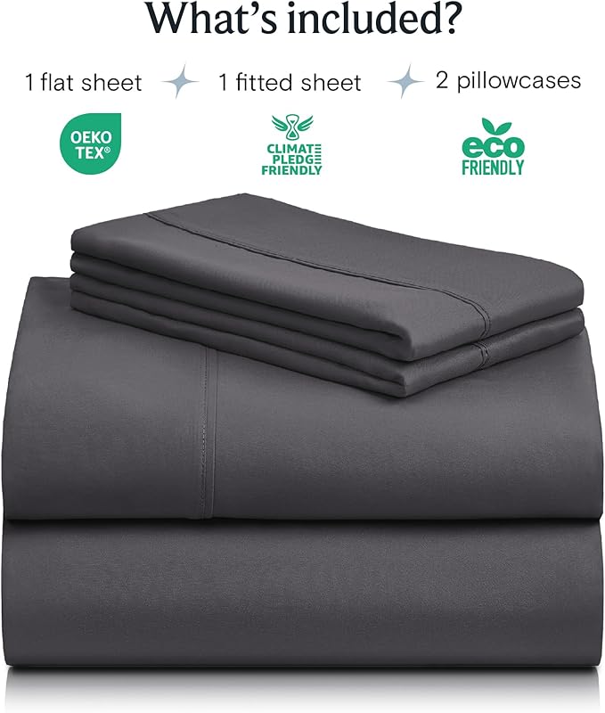 LuxClub 4 PC Queen Sheet Set, Sheets Queen Size, Deep Pockets 18" Wrinkle Free Cooling Sheets Machine Washable Hotel Bedding Silky Soft - Dark Grey Queen