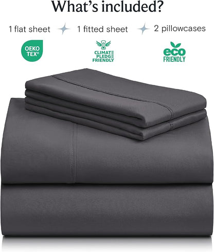 LuxClub 4 PC California King Size Sheet Set Sheets Deep Pockets 18" Wrinkle Free Cooling Sheets Machine Washable Hotel Bedding Silky Soft - Dark Grey California King