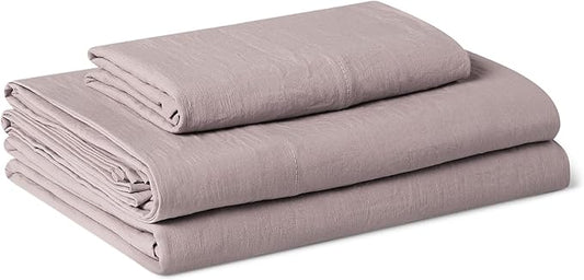 Amazon Basics Twin Bed Sheet, 3-Piece Bedding Set, Double Brushed Microfiber, Ultra Soft, Easy Care, Purple