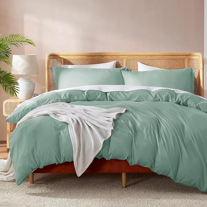 Nestl Sage Green Duvet Cover Full Size - Soft Double Brushed Full Size Duvet Cover Set, 3 Piece, with Button Closure, 1 Duvet Cover 80x90 inches and 2 Pillow Shams