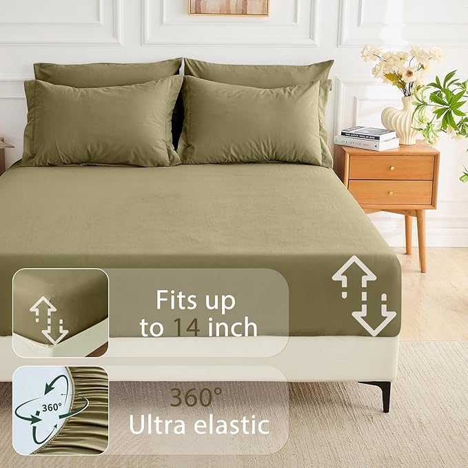MUXHOMO 5 Pieces Twin Comforter Set, Soft Bed in a Bag Twin Size, All Season Bedding Set with Comforter, Flat Sheet, Fitted Sheet, Pillowcases & Shams, Olive Green