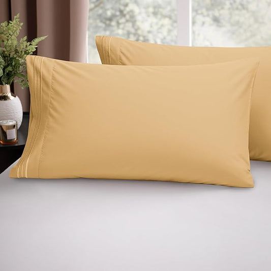 Elegant Comfort Luxury Ultra-Soft 2-Piece Pillowcase Set - 1500 Premium Hotel Quality Microfiber Double Brushed - Wrinkle Resistant, Standard/Queen, Gold