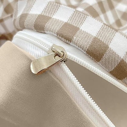 Nayoroom Gingham Duvet Cover King Size Brown Tan Plaid Checkered Comforter Cover 3 Pieces Soft Lightweight Washed Microfiber Farmhouse Grid Dorm Bedding Set with Pillowcases