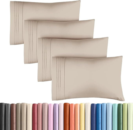 King Pillow Cases Set of 4 - Ultra Soft Hotel Quality Pillowcase Covers - Comfy, Cozy & Wrinkle Free - Shrinkage, Stain and Fade Resistant - Machine Washable Pillow Protectors - 4 Piece Set - Wheat