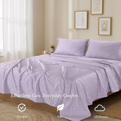 Threadmill Cotton Twin XL Sheet Set | 100% Cotton Sheets for Twin XL Size Bed | Damask Jacquard Sateen Twin XL Bed Sheets Set with 16” Deep Pocket | Soft Breathable 3-Piece Cooling Sheet Set | Lilac
