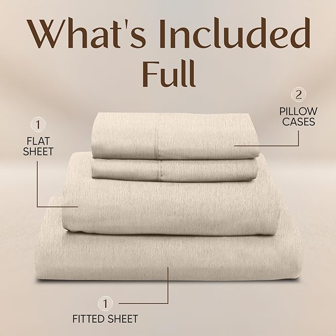 Utopia Bedding Full Sheet Set – 4 Piece Bed Sheets for Cal King Size Bed, Soft and Breathable Microfiber, Includes 1 Fitted Sheet, 1 Flat Sheet and 2 Pillowcases (Heather Beige)