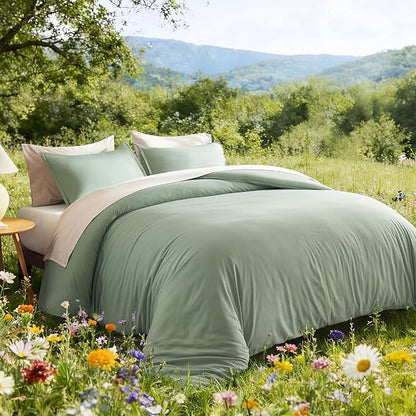 Litanika California King Comforter Set Sage Green - 3 Pieces Cal King Lightweight Solid Bed Comforter, Oversized Fluffy Down Alternative Comforter Quilt Blanket Bedding Set