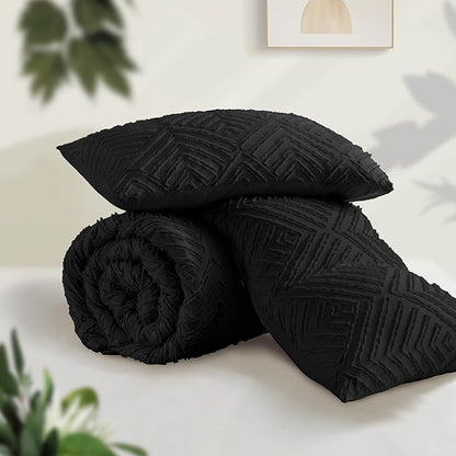 Andency Black Comforter King Set, 3 Pieces Boho Bedding Set & Collections, Farmhouse Tufted Fluffy Bedding Comforter Sets for King Bed (1 Comforter 104x90In, 2 Pillowcases)