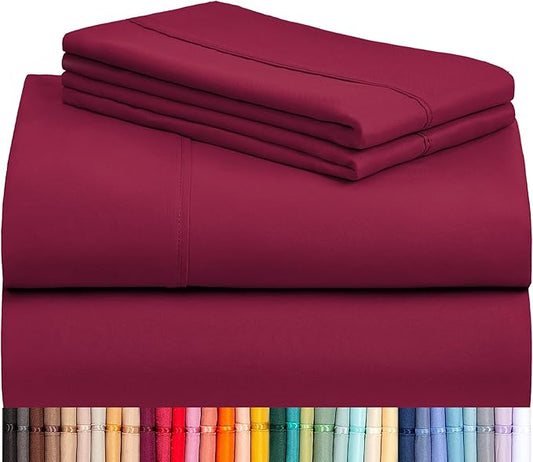 LuxClub 3 PC Sheet Bed Sheets Deep Pockets 18" Eco Friendly Wrinkle Free-Kids-Fitted Sheets Machine Washable Hotel Bedding Silky Soft - Burgundy Twin