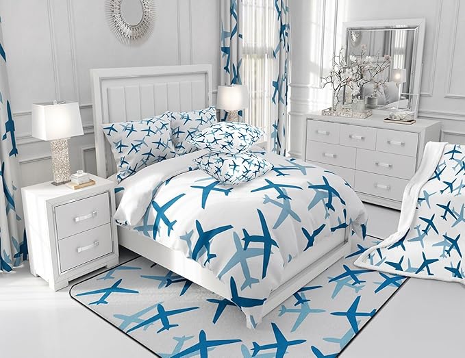Castle Fairy Kids Aircraft Bedding Set Cartoon Transportation Vehicles Duvet Cover Set Boys Airplane Comforter Cover Blue White Bedspread Cover Bedroom Quilt Cover Twin with 1 Pillowcase,No Comforter