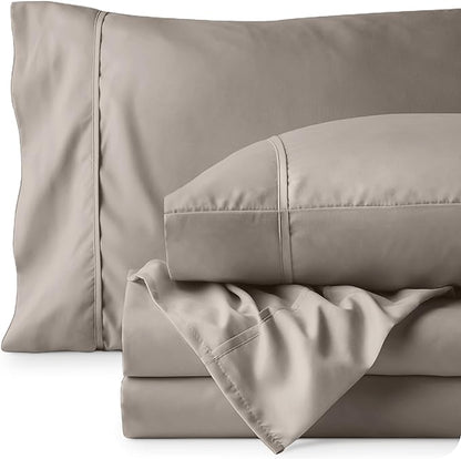 Bare Home Twin Sheet Set - 1800 Ultra-Soft Microfiber Twin Bed Sheets - Double Brushed - Deep Pockets - Easy Fit - 3 Piece Set - Bedding Sheets & Pillowcases (Twin, Khaki)