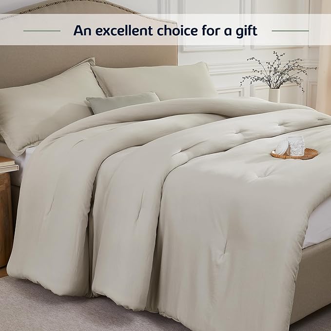 Twin Comforter Set Oatmeal,2PCS Soft Lightweight Breathable Bedding Comforter Sets for All Season, Twin Size(68''×90'' Comforter & 1 Pillowcase)