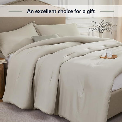 Twin Comforter Set Oatmeal,2PCS Soft Lightweight Breathable Bedding Comforter Sets for All Season, Twin Size(68''×90'' Comforter & 1 Pillowcase)