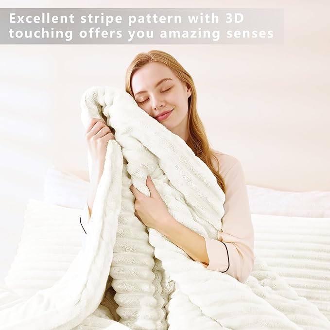 CozyLux Fluffy King Size Comforter Set - Super Soft Faux Fur Cream White Comforter King Size, Winter Warm Fleece Bedding Set, 3 Pieces Plush Fuzzy Bed Set (1 Shaggy Comforter, 2 Pillowcases)