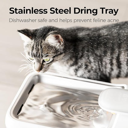 Cordless Cat Water Fountain, Automatic Pet Water Fountain Battery Operated, 4.5L with Stainless Steel Tray for Cats Dogs Multiple Pets Indoor, Wireless Water Pump and Ultra-Quiet S7 Air White
