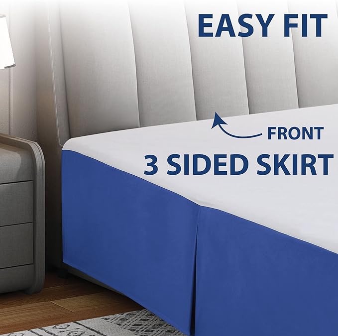 Cathay Home Double Brushed Microfiber Pleated Easy Fit Bed Skirt, Ultra Soft, Fade and Wrinkle Resistant - Royal Blue, Full