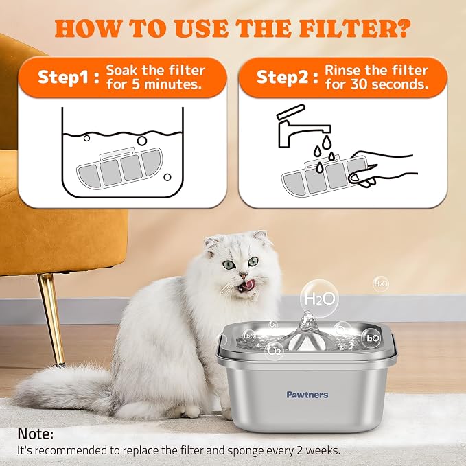 Pawtners 12 Packs Replacement Filters for WF008A 4L Cat Water Fountain | Multiple Filtration Material, For Pet Cats Dogs Stainless Steel Water Fountains