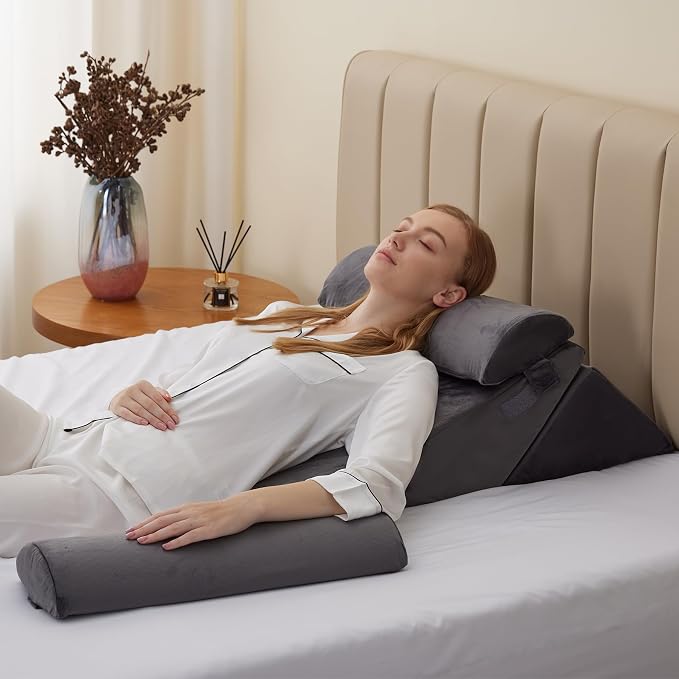Adjustable 4pcs Bed Wedge Pillow Set, Memory Foam Wedge Pillows Post Surgery for Back, Neck, Leg Pain Relief, Pillow Wedge for Sleeping, Sitting up in Bed, Acid Reflux and GERD, Velvet
