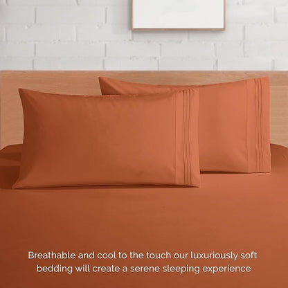 Elegant Comfort Luxurious 1500 Premium Hotel Quality Microfiber 4-Piece Sheet Set, 18-24 Inches Deep - Extra Deep Pocket Sheets - Ultra Soft 4PC Deep Pocket Sheets, Full, Coral