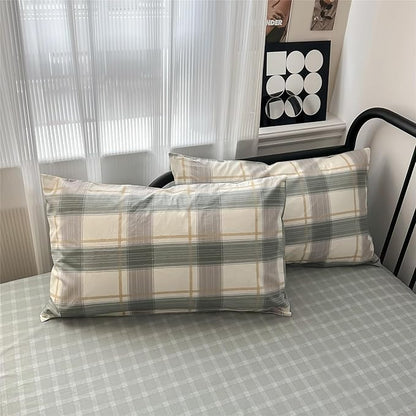 EAVD Green Gingham Comforter Set Queen 3 Pieces Grid Plaid Comforter Set Modern Simple Grid Checkered Bedding Set with 2 Pillowcases Reversible Gingham Bedding Set for Boys Women Men