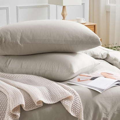 NEXHOME PRO Duvet Cover Full Size, 100% Washed Cotton Orgnic Linen Like Textured Breathable Durable Comfy, Cream Grey