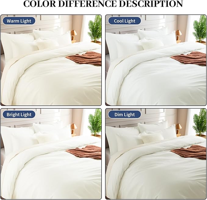 NEXHOME PRO Twin Duvet Cover Set, 100% Washed Cotton with Linen-Like Texture, Natural Organic, Breathable & Comfortable, Includes Home Bedding Set Milk White (No Comforter) 6890
