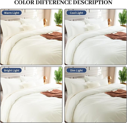 NEXHOME PRO Twin Duvet Cover Set, 100% Washed Cotton with Linen-Like Texture, Natural Organic, Breathable & Comfortable, Includes Home Bedding Set Milk White (No Comforter) 6890