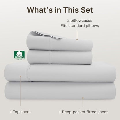 California Design Den Sateen Bed Sheets Full Size Set - 400 Thread Count, Natural 100% Cotton Sheets, Deep Pockets with All Around Elastic, Soft, Durable Bedding - Silver