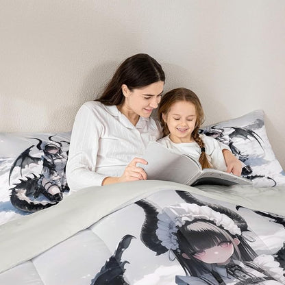 Erosebridal Anime Girl Bedding Set Twin Size, Japanese Anime Comforter Set for Kids Girls Teens Women Bedroom, Cartoon Girl Quilt Japanese Animation Sci Fi Style Duvet Insert,1 Pillow Case
