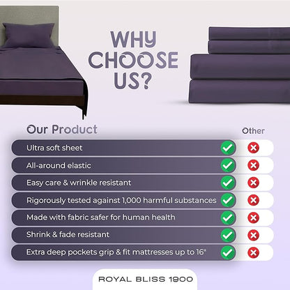 Twin XL Sheet Set - 3 Pcs Set - Fade Resistant Double Brushed MicrofiberXL Twin Sheets, Deep Pocket, Cooling Sheets (Plum)