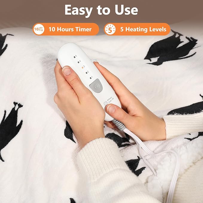 Heated Blanket Twin Electric Blanket 62"x84" Heating Blanket, Upgraded Ultra Comfortable Sherpa Twin Size Heated Blanket with 5 Heating Levels & 10 Hrs Auto-Off, Machine Washable, Ideal Gift