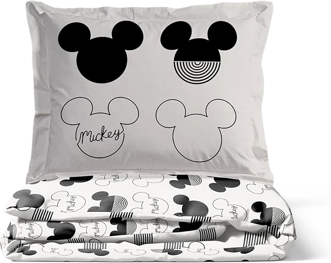 Jay Franco Kids Duvet Cover Set with Sham & Pillowcase – Ultra-Soft Bedding for Room Decor, Cover ONLY Comforter NOT Included, White - Mickey Mouse, 3 Piece King