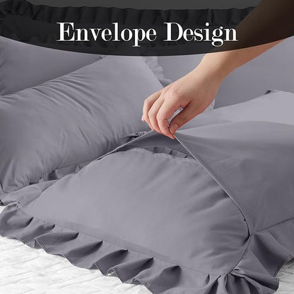 Ruffle Pillow Cases Queen Size Set of 2 – Soft Wrinkle Resistant Brushed Microfiber Ruffled Pillowcases –Envelope Pillow Shams Cover Festive Gift for Hotels,Guest Rooms 20x30 Inch (Silver Gray)