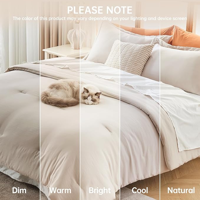 MUXHOMO Beige California King Comforter Set, All Season Ultra Soft Down Alternative Bedding - 3 Piece Lightweight Bed Set Includes 1 Comforter (104"x96") and 2 Pillow Shams (20"x36")