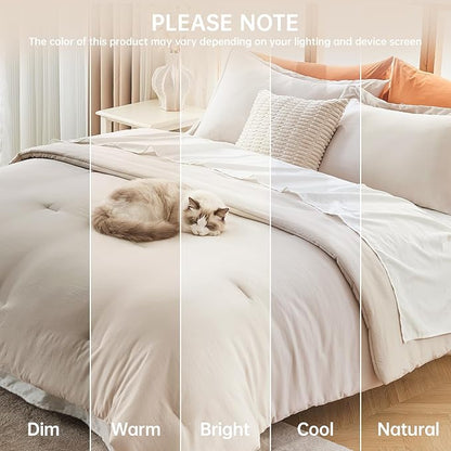 MUXHOMO Beige Oversized Queen Comforter Sets, All Season Ultra Soft Down Alternative Bedding - 3 Piece Lightweight Bed Set Includes 1 Comforter (98"*98") and 2 Pillow Shams (20"x26")