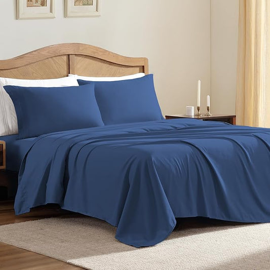 ClevaHome Sheet Set Twin Size, 3-Piece Bedding, Lightweight & Super Soft Easy Care Microfiber– Shrinkage & Fade Resistant Bedding Set with 14'' Deep Pockets (Navy Blue)