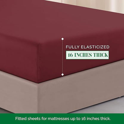 Elegant Comfort Luxurious 1500 Premium Hotel Quality Microfiber Three Line Embroidered Softest 4-Piece Bed Sheet Set, Wrinkle and Fade Resistant, Full, Burgundy