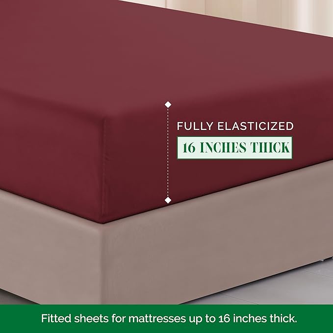 Elegant Comfort Luxurious 1500 Premium Hotel Quality Microfiber Three Line Embroidered Softest 4-Piece Bed Sheet Set, Wrinkle and Fade Resistant, Twin/Twin XL, Burgundy