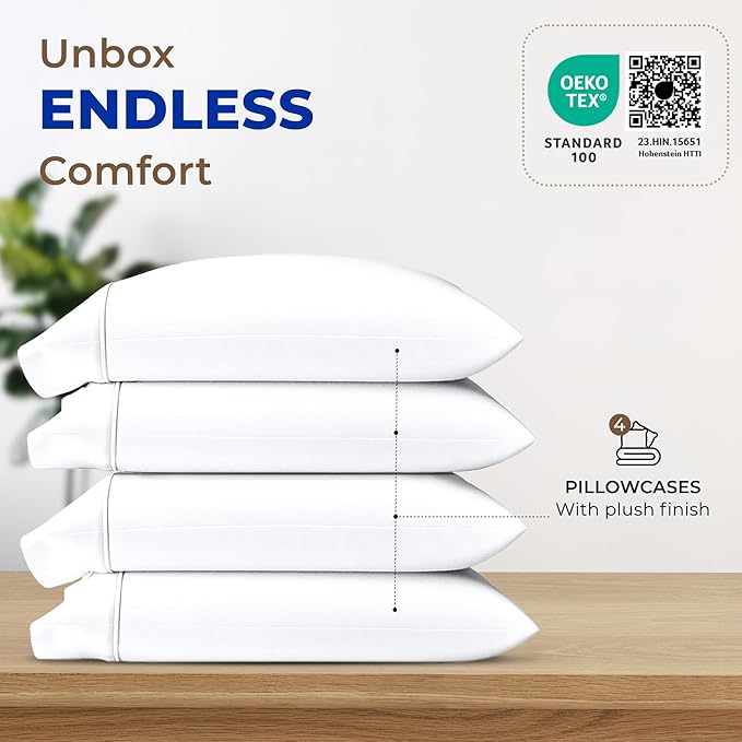 Thread Spread 100% Egyptian Cotton King Size Pillow Cases Set of 4 - Luxury 1000 Series Paradise Collection Pillow Cases King Size (Pack of 2, White), Soft Cooling Hotel Egyptian Cotton Pillowcases