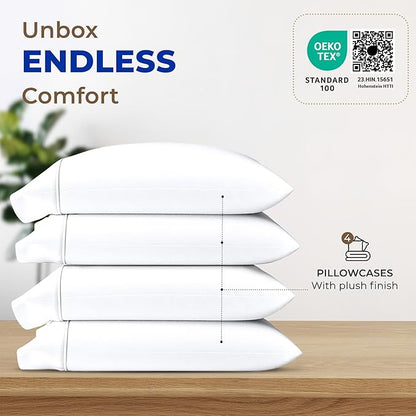 Thread Spread 100% Egyptian Cotton King Size Pillow Cases Set of 4 - Luxury 1000 Series Paradise Collection Pillow Cases King Size (Pack of 2, White), Soft Cooling Hotel Egyptian Cotton Pillowcases
