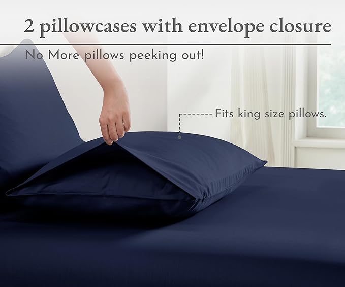 California Design Den 100% Organic Cotton King Pillowcase Pair, Set of 2, Soft & Crisp Percale Weave Cotton Pillow Covers (Navy)