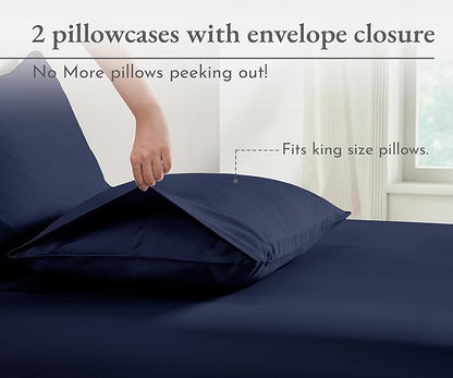 California Design Den 100% Organic Cotton King Pillowcase Pair, Set of 2, Soft & Crisp Percale Weave Cotton Pillow Covers (Navy)