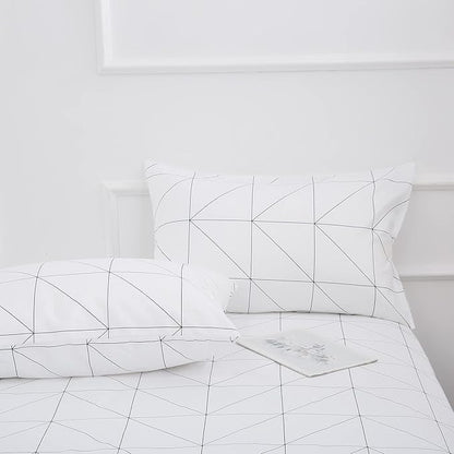 Best Season Bed Sheet Set 4 Pieces -Full Size-Soft Durable Microfiber Bedding Sheet Set,Deep Pocket,Stain,Fade & Wrinkle Resistant(Geometric White)