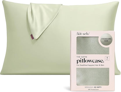 Kitsch Satin Pillowcase with Zipper for Hair & Skin - Softer Than Silk Pillow Cases, Smooth Cooling Satin Pillow Case, Wrinkle-Free, Machine Washable - Pillow Cases Standard Size (19x26) - Sage