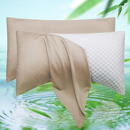 Cooling Curved Pillow Cases Queen Size Set of 2 - Rayon Derived from Bamboo Side Sleeper Pillowcase Cover - Breathable Cool Silky Soft Pillowcase for Hot Sleepers Hair and Skin 20 * 30 Inches Taupe