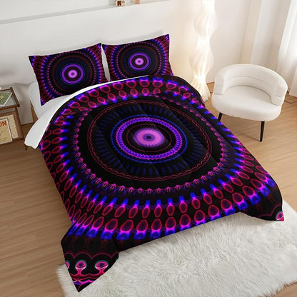 Mandala Printed Comforter Set Queen Size Bedding Sets for Girls,Bohemian Style Twin Bed Comforter Set for Kids Girls Teens Women Bedroom Decor with 2 Pillowcases.