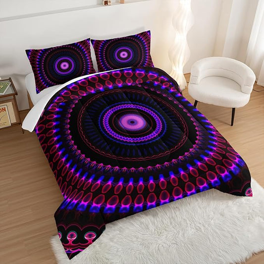Mandala Printed Comforter Set Queen Size Bedding Sets for Girls,Bohemian Style Twin Bed Comforter Set for Kids Girls Teens Women Bedroom Decor with 2 Pillowcases.
